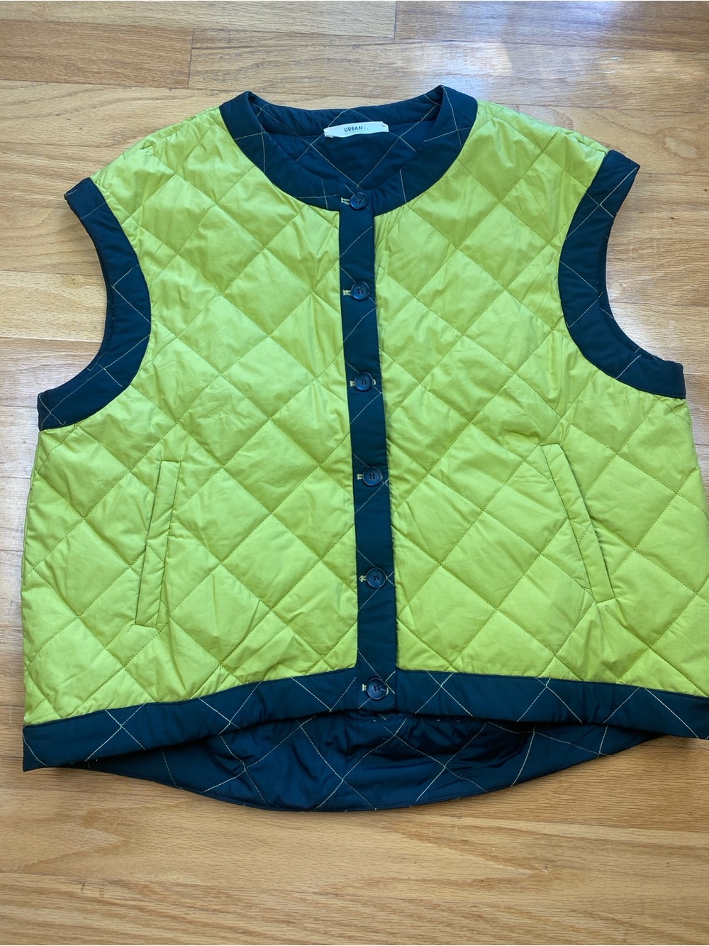Alembika Urba Quilted Vest, Button, Yellow Green, Size Large
